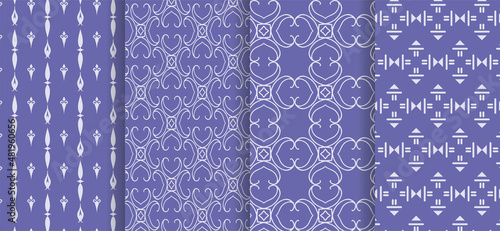 Seamless patterns on purple. Vector image