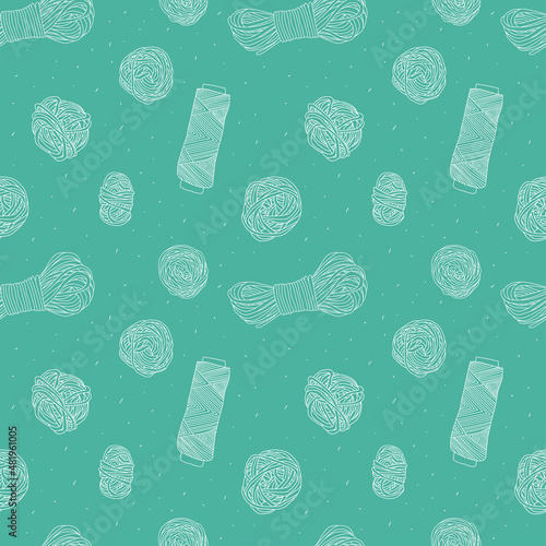 Pattern outline illustration skeins thread on green background