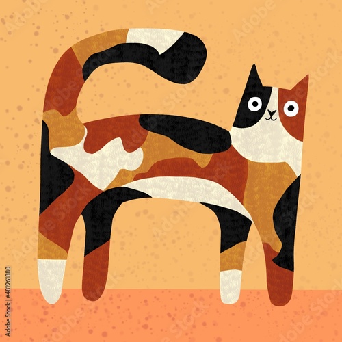 Cute calico cat cartoon figure