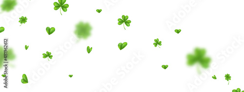 St Patrick day long banner. Clover leaf background. Shamrock green leaves. Happy Irish saint card. Festival Ireland flower. Lucky fortune symbol. Celebration march frame. Vector illustration
