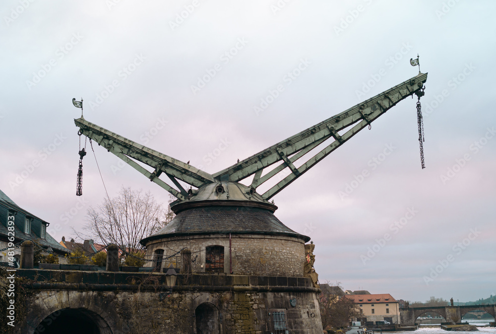 Alter Kranen Old Crane on the Main River in Wurzburg, Germany