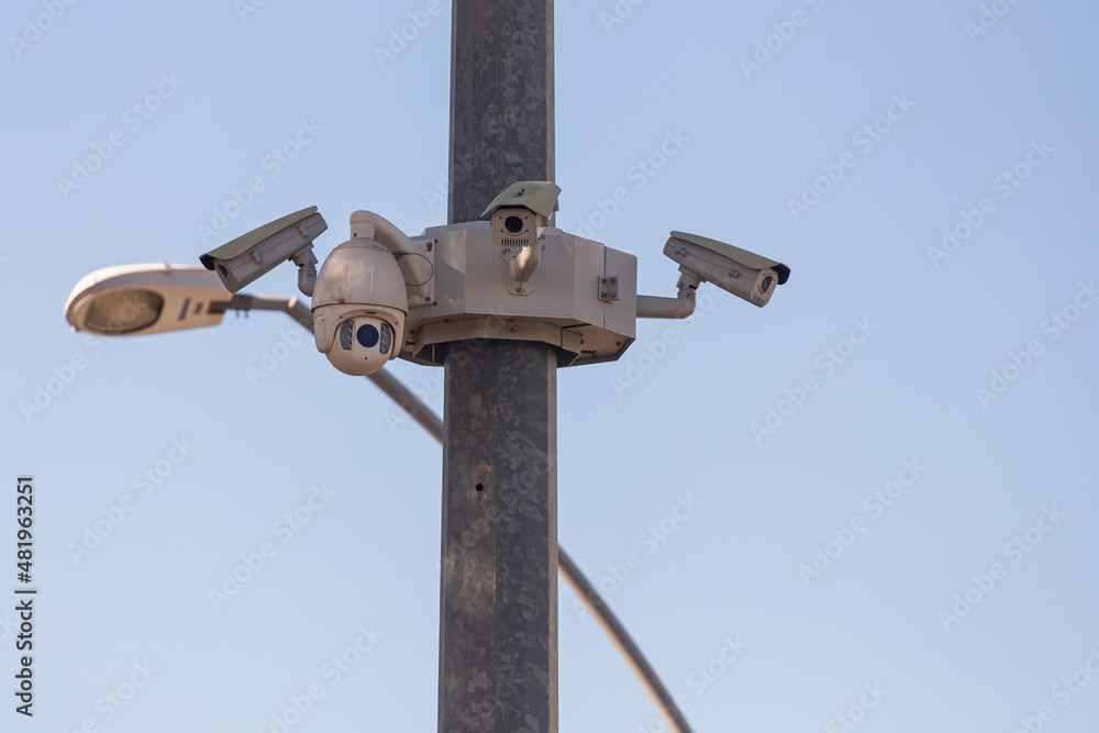 Security camera and private sky in the background Security camera and private sky in the background