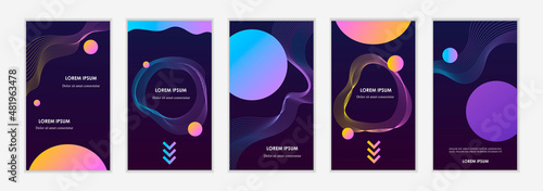 Social media templates. Space with planets and milky Way. Set of dark space templates for banners, posters, stories, covers, cards, flyers. Vector illustration. EPS 10