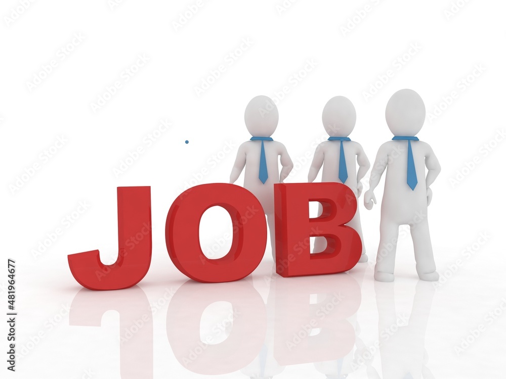 3d illustration job man standing with job text
3d illustration job man standing with job text