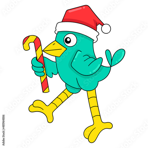 birds celebrating christmas carrying candy canes, doodle icon image kawaii