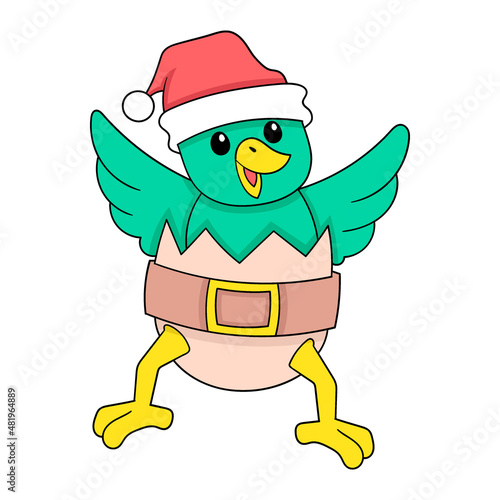 bird with egg shell celebrating christmas, doodle icon image kawaii