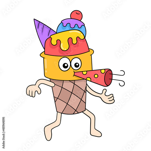 delicious ice cream celebrate party, doodle icon image kawaii
