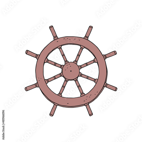 steering wheel rudder. Vector doodle sketch outline retro isolated illustration.