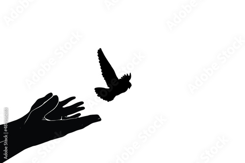 silhouette of birds flying from an open hand for freedom vector, freedom concept, Concept of liberty found, hope concept, bird set free.