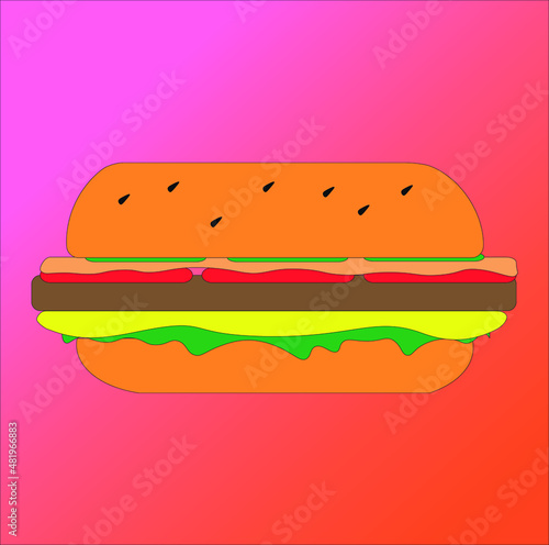 drawing burger with cheese cutlet tomatoes lettuce and cucumbers