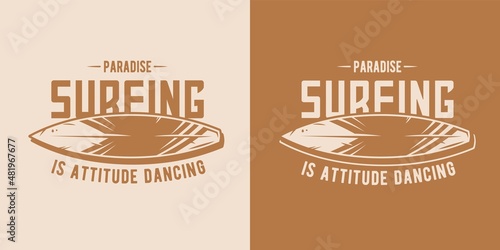 Surf board for surfing. Graphic surfboard of summer tropical hawaii for surf print of surfer
