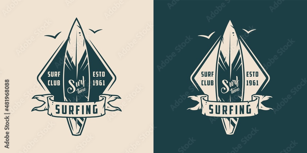 Surf board for surfing. Graphic surfboard of summer tropical hawaii for surf print of surfer