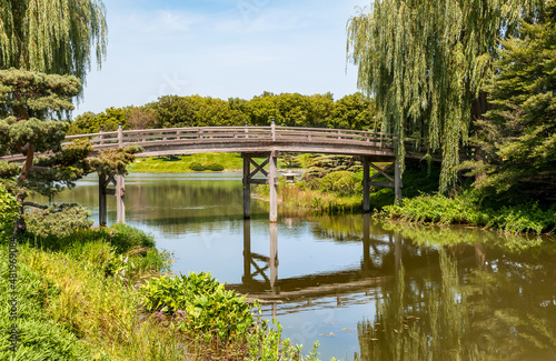 Japanese Island Bridge in Chicago Botanic Garden, Glencoe, USA photo