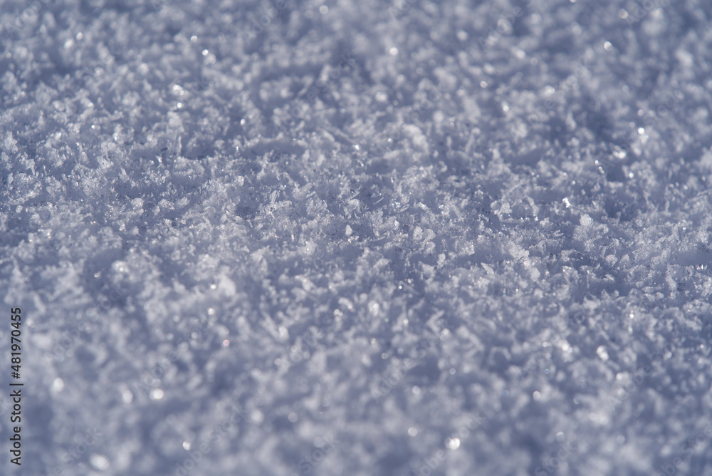 Close-up of beautiful surface of snow layer in the Swiss Alps on a sunny winter day. Photo taken January 15th, 2022, Murren, Switzerland.