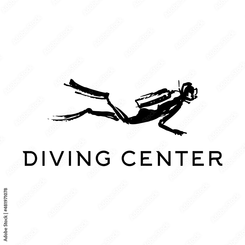 Diving center logo. Black and white silhouette of a diver. Diving center logo. Black and white silhouette of a diver.