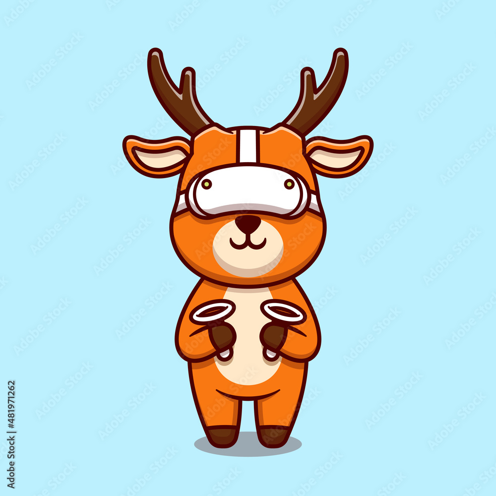 Cute deer using virtual reality headset cartoon icon illustration Cute deer using virtual reality headset cartoon icon illustration
