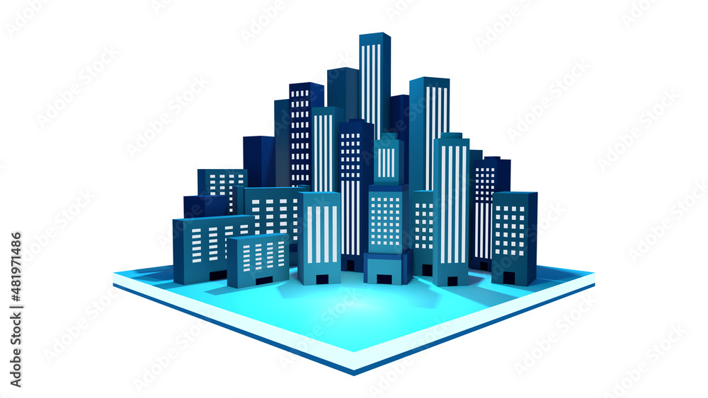 たくさんのビル　3DCG　アイコン　挿し絵　都市　都会　ビジネス　社会
