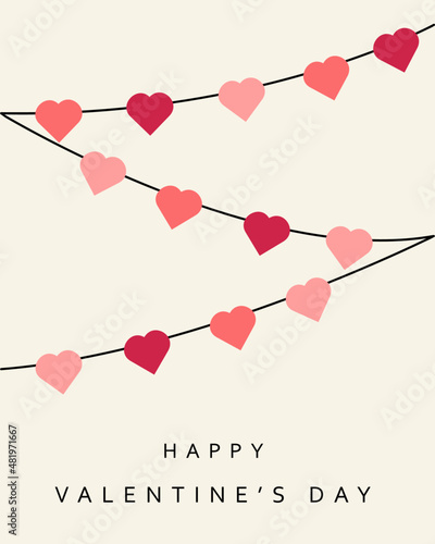 happy valentines day card with pink hearts, vector illustration