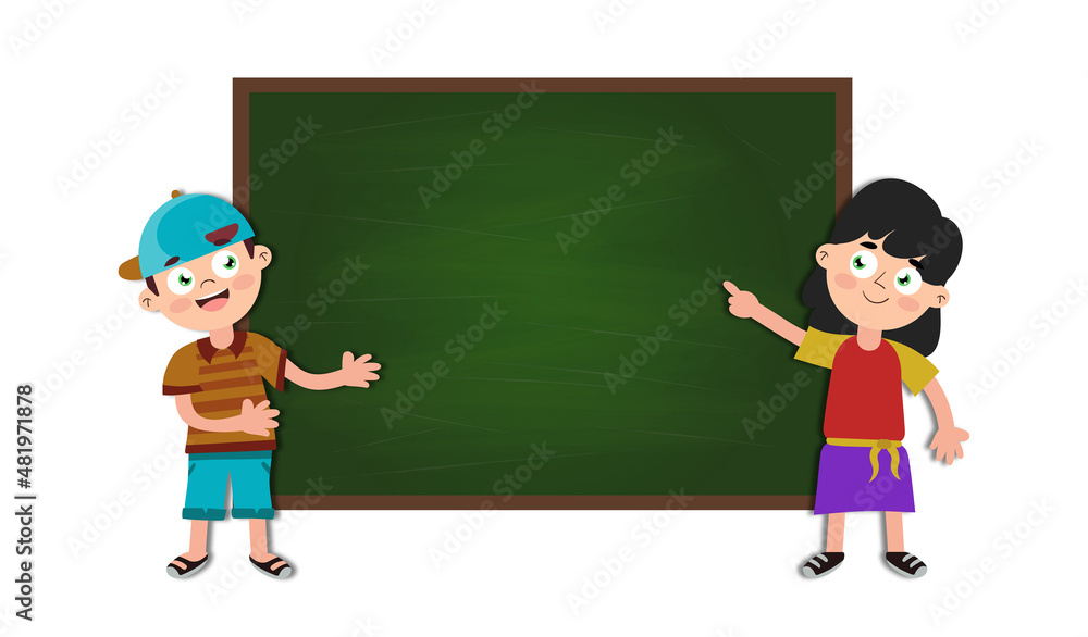 Children in front of the blackboard at school Children in front of the blackboard at school