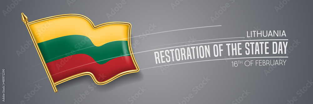 Fototapeta premium Lithuania restoration of the state day vector banner, greeting card