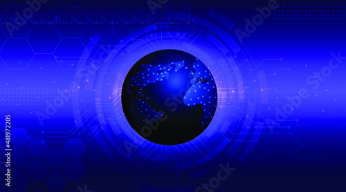 Global communication on circuit technology violet background. Vector for illustration, poster, web design. photo