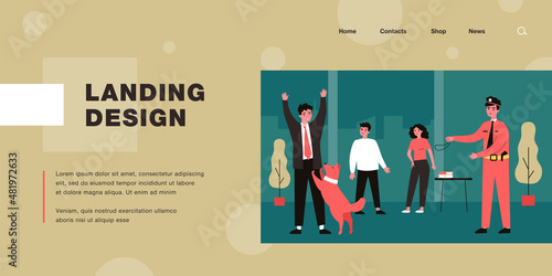 Police dog attacking scared criminal man. Officer, outlaw, arrest flat vector illustration. Law and animals concept for banner, website design or landing web page