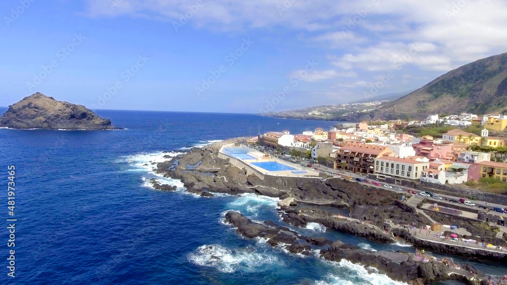 Aerial view of Santiago del Teide landscape, Tenerife from drone - Spain