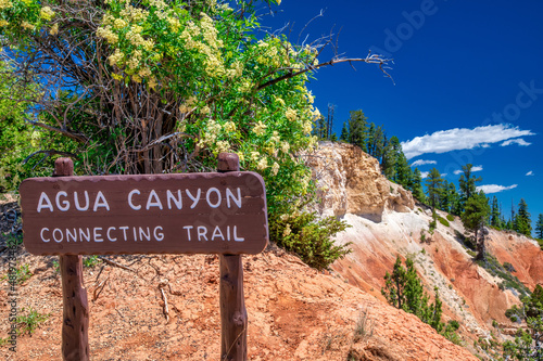 Agua Canyon connection trail sign in Bryce Canyon National Park, Utah - USA