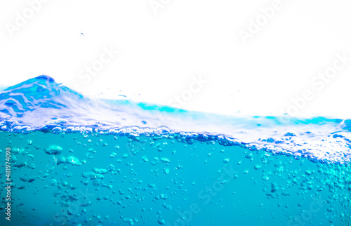 Water and air bubbles over white background,Blue sea waves.