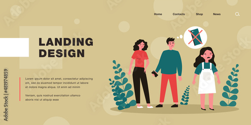 Angry parents taking phone from crying daughter as punishment. Dad not letting sad girl use smartphone flat vector illustration. Parenting, gadget addiction concept for website design or landing page