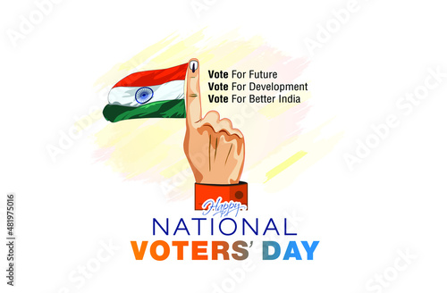 National Voters day of India Poster design. Voters Hand finger with black mark and trycolor flag