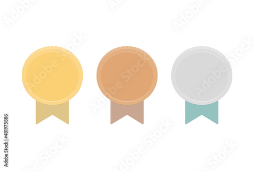 金銀銅カラーのリボン付きのバッジ・勲章- シンプルなリボンコインの素材のセット（淡色）
