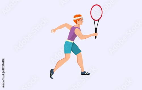 A professional tennis player with racket in hands isolated on white. Vector illustration of team sports