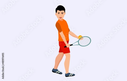 A professional tennis player with racket in hands  isolated on white. Vector illustration of team sports © Massaget