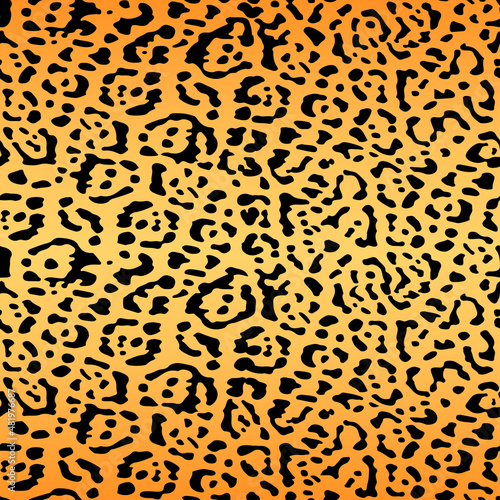 Seamless Camouflage Pattern Leopard Skin Abstract Background Dark Spots Orange and black. Print on fabric and clothing texture repeats. Vector illustration