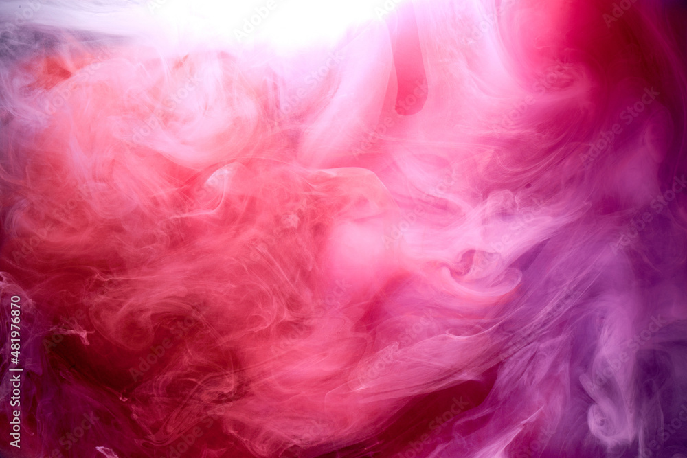 Pink smoke ink background, colorful fog, abstract swirling touch ocean sea, acrylic paint pigment underwater