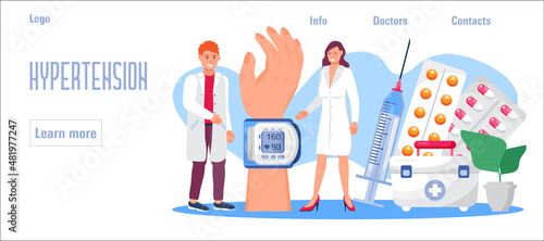 Hypertension medical concept vector for web, homepage. Hypertensive crisis and sphygmomanometer.
