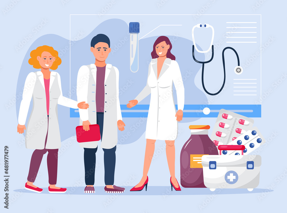 Online doctors concept vector. Distance medical conference. Clinic, doctor webinar, video presentation, medicine blog illustration. Online doctors concept vector. Distance medical conference. Clinic, doctor webinar, video presentation, medicine blog illustration.