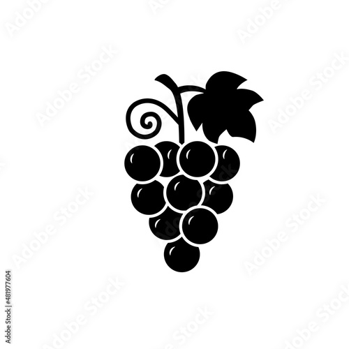 Grape bunch with a leaf, black icon, logo. Isolated on white background vector illustration.