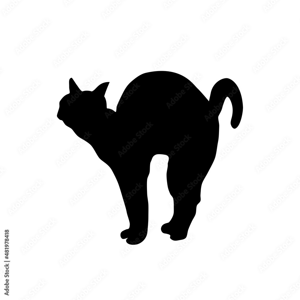 Obraz premium Cat silhouette, black icon, logo, background. Vector illustration isolated on white background