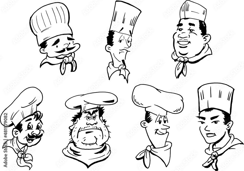 Obraz premium Collection of fun chefs and cooks for menus or advertising