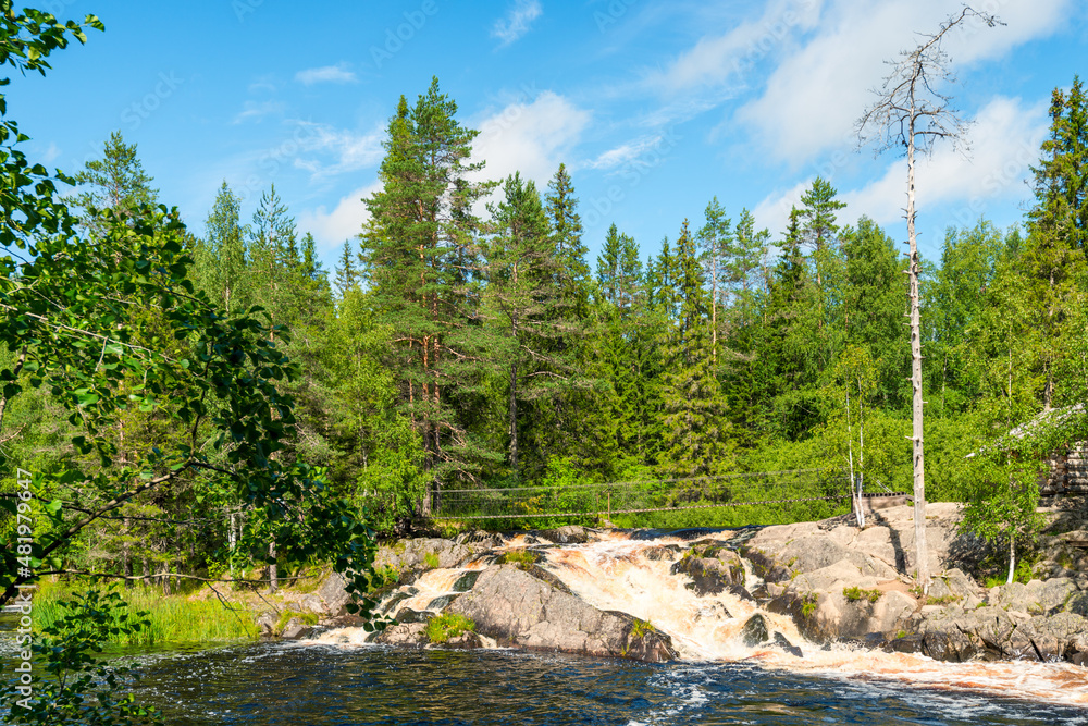Obraz premium Ruskeala Falls. Wonderful natural park in northern Russia, Republic of Karelia. Not far from the town of Sortavala