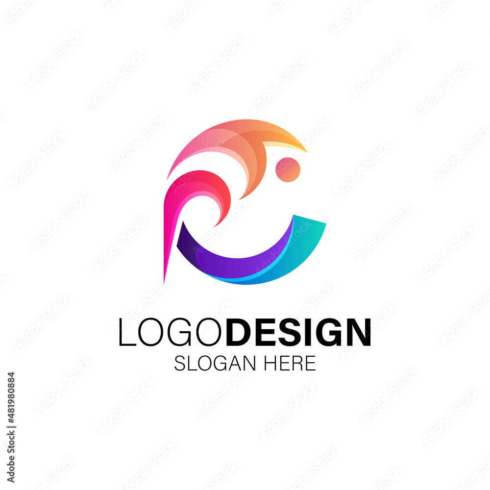 People and letter C for business, technology and people care logo design