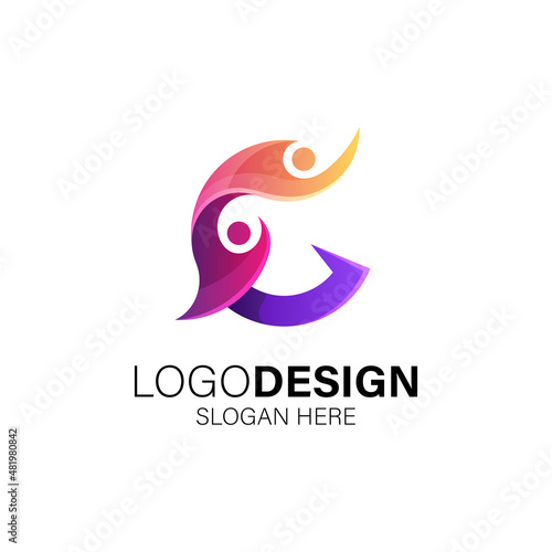 People and letter C for business, technology and people care logo design