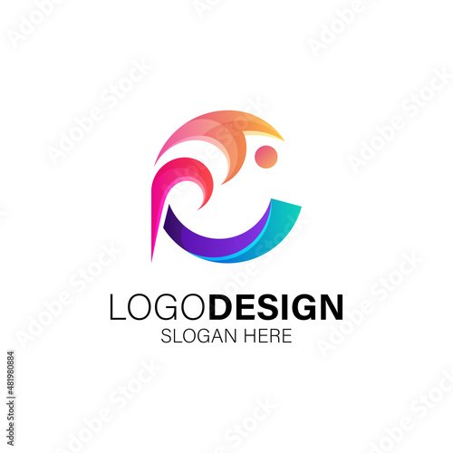 Free Download People and letter C for business, technology and people care logo design - GFXLoad