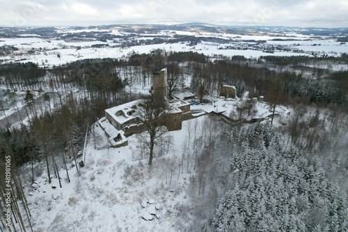 historical old castle ruins Orlik by Humpolec city aerial panorama view hrad Orlík  photo