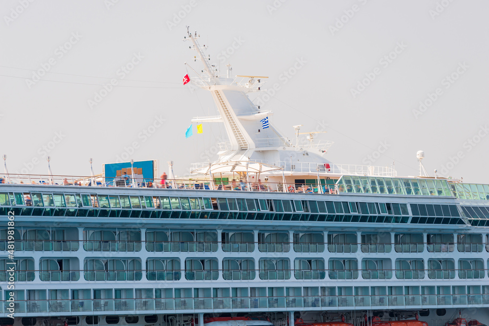 Fototapeta premium Big cruise ship close-up in the sea in Greece