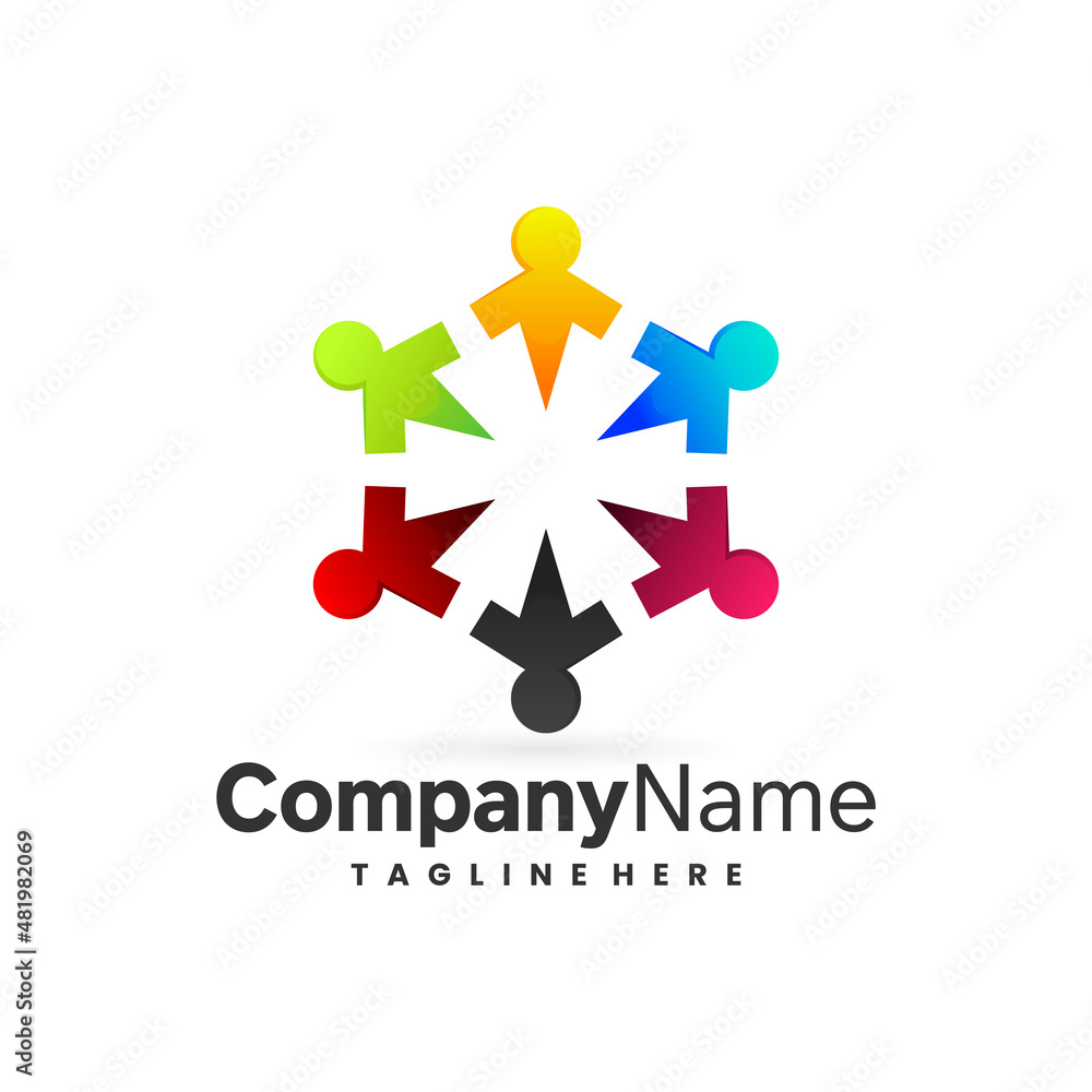 Obraz premium people group logo with hexagon concept