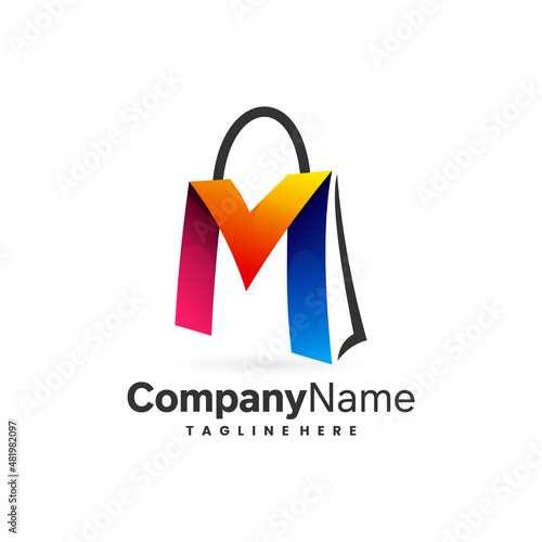 shopping bag logo with letter m concept photo