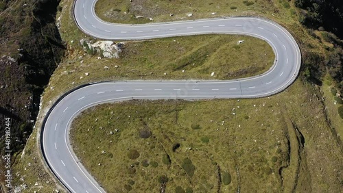 Julier pass, Switzerland. Aerial view of the mountain and the road. Landscape from a drone.  photo